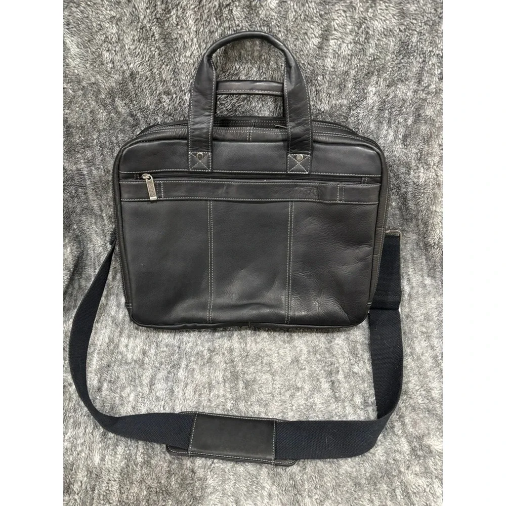 Kenneth Cole Reaction Black‎ Leather Laptop Briefcase Messenger Bag